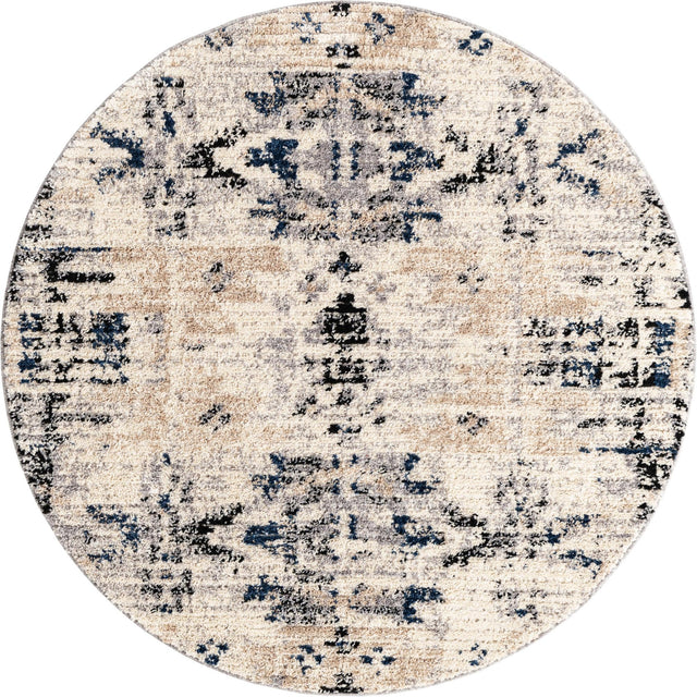 Ivory 5' x 5' Tucson Round Area Rug 100% Polyester Unique Modern Carpet for Dining Rooms, Living Room, Bedrooms, Office Space for Sale at Rug Engine