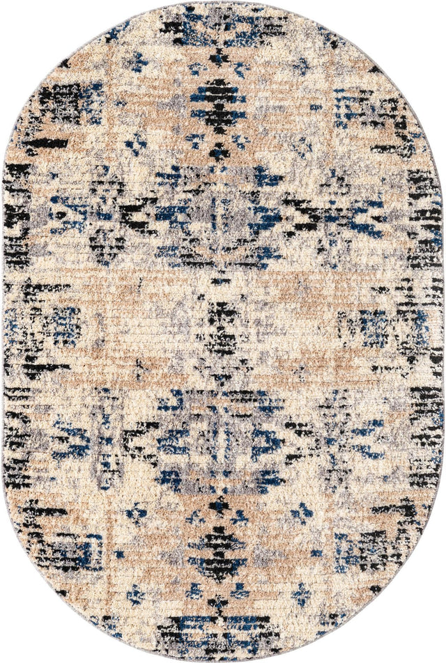 Ivory 4' x 6' Tucson Oval Area Rug 100% Polyester Unique Modern Carpet for Dining Rooms, Living Room, Bedrooms, Office Space for Sale at Rug Engine