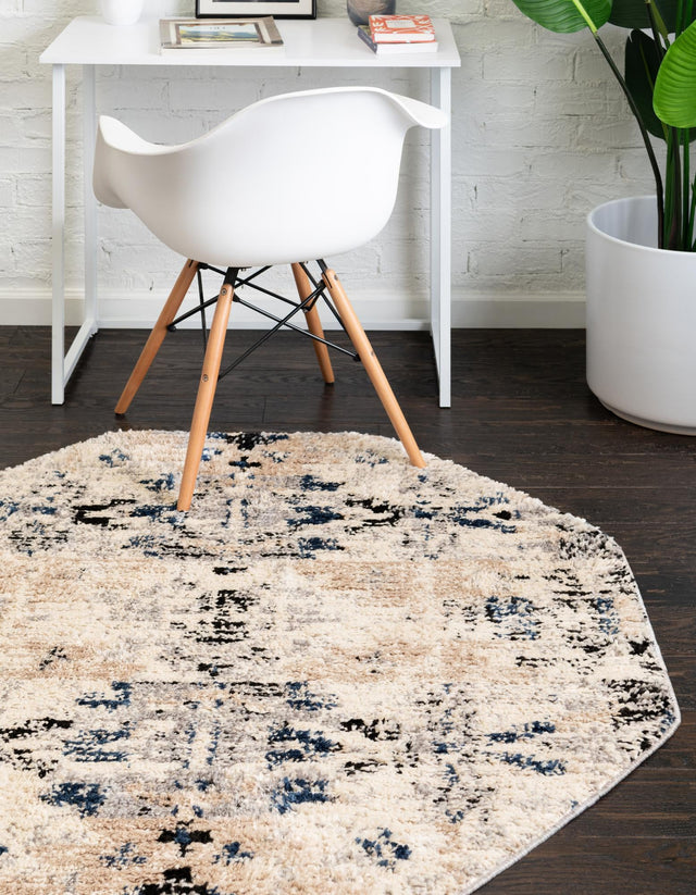Ivory 4' x 4' Tucson Octagon Area Rug 100% Polyester Unique Modern Carpet for Dining Rooms, Living Room, Bedrooms, Office Space for Sale at Rug Engine