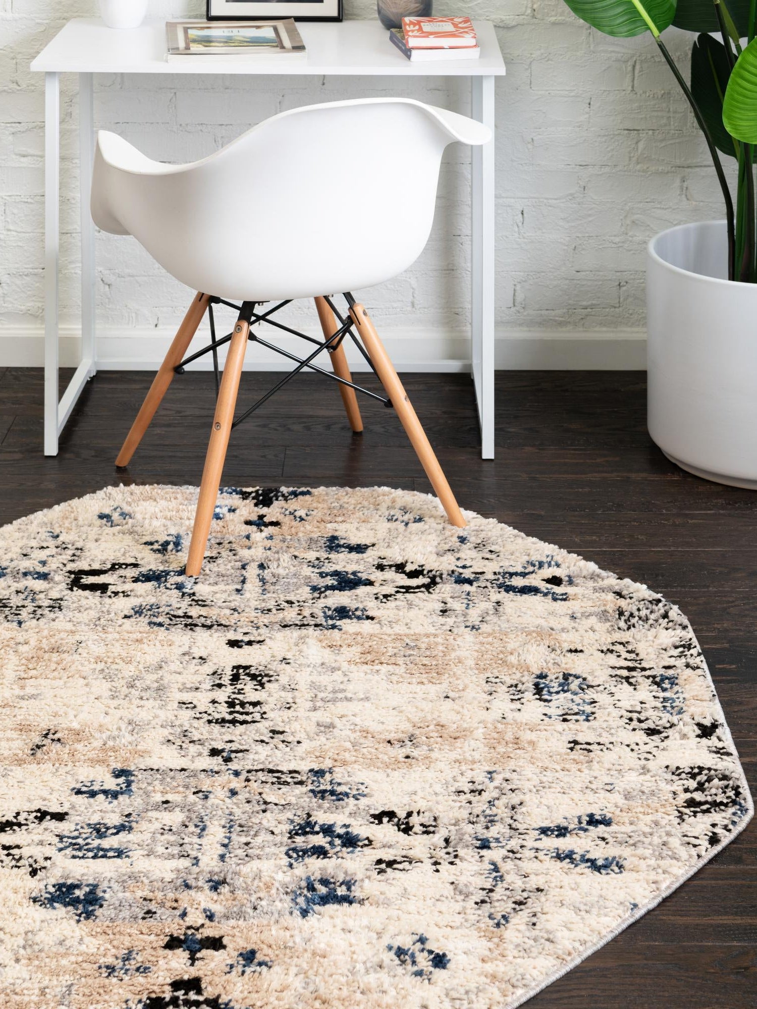 Ivory 7' x 7' Tucson Octagon Area Rug 100% Polyester Unique Modern Carpet for Dining Rooms, Living Room, Bedrooms, Office Space for Sale at Rug Engine