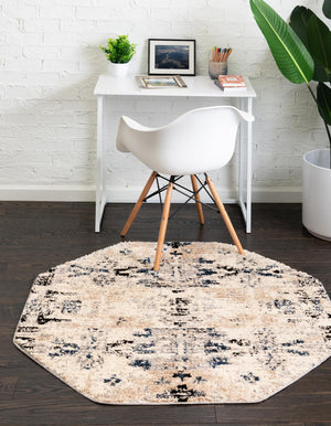 Ivory 4' x 4' Tucson Octagon Area Rug 100% Polyester Unique Modern Carpet for Dining Rooms, Living Room, Bedrooms, Office Space for Sale at Rug Engine