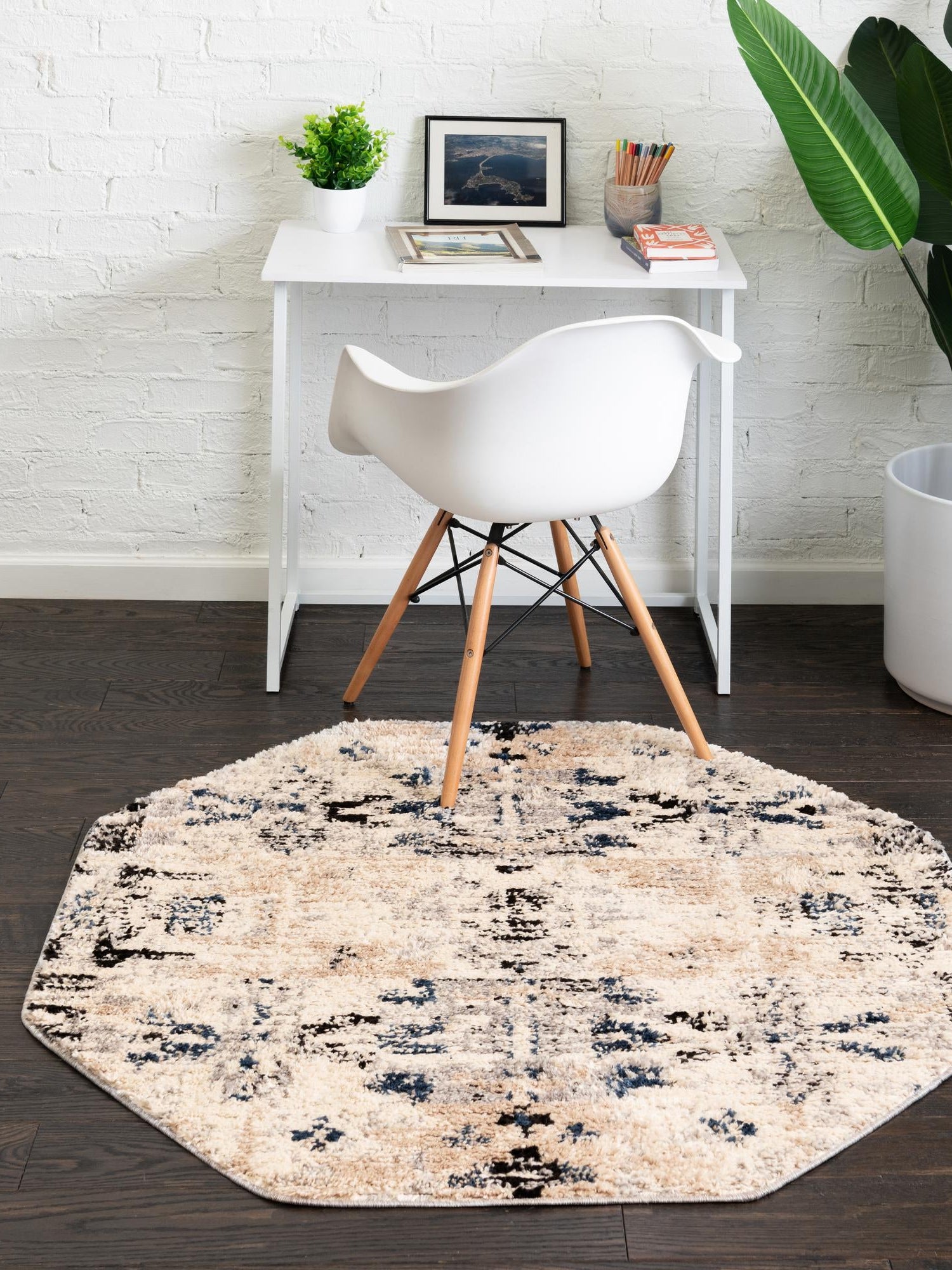 Ivory 7' x 7' Tucson Octagon Area Rug 100% Polyester Unique Modern Carpet for Dining Rooms, Living Room, Bedrooms, Office Space for Sale at Rug Engine