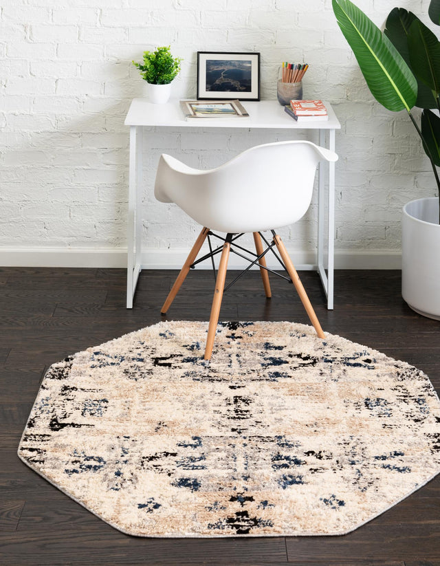 Ivory 7' x 7' Tucson Octagon Area Rug 100% Polyester Unique Modern Carpet for Dining Rooms, Living Room, Bedrooms, Office Space for Sale at Rug Engine
