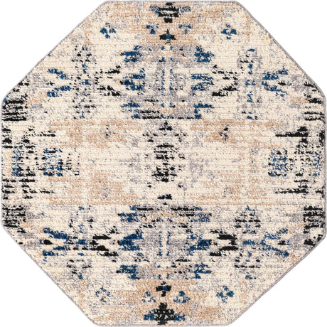 Ivory 4' x 4' Tucson Octagon Area Rug 100% Polyester Unique Modern Carpet for Dining Rooms, Living Room, Bedrooms, Office Space for Sale at Rug Engine