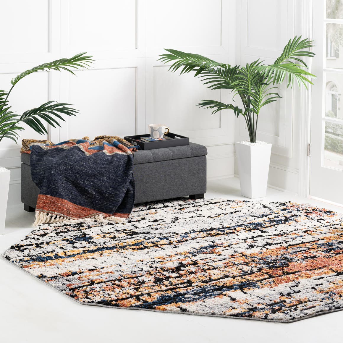 Multicolor 7' x 7' Tucson Octagon Area Rug 100% Polyester Unique Modern Carpet for Dining Rooms, Living Room, Bedrooms, Office Space for Sale at Rug Engine