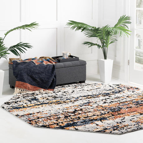 Multicolor 7' x 7' Tucson Octagon Area Rug 100% Polyester Unique Modern Carpet for Dining Rooms, Living Room, Bedrooms, Office Space for Sale at Rug Engine