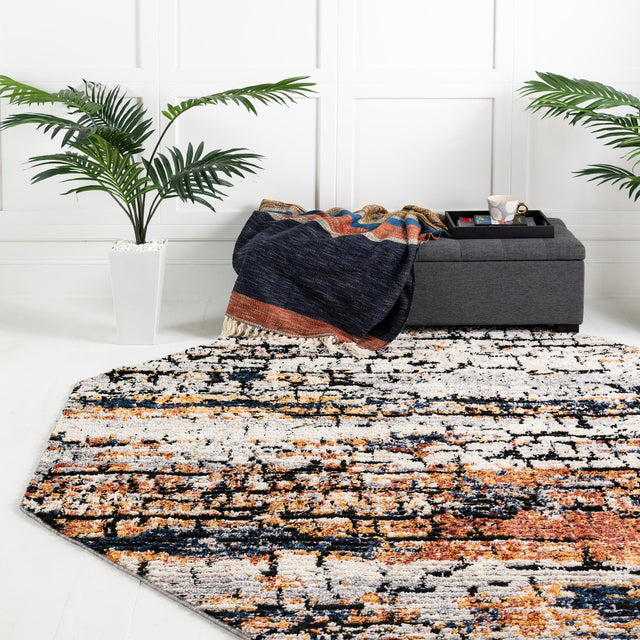 Multicolor 4' x 4' Tucson Octagon Area Rug 100% Polyester Unique Modern Carpet for Dining Rooms, Living Room, Bedrooms, Office Space for Sale at Rug Engine