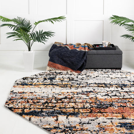 Multicolor 7' x 7' Tucson Octagon Area Rug 100% Polyester Unique Modern Carpet for Dining Rooms, Living Room, Bedrooms, Office Space for Sale at Rug Engine