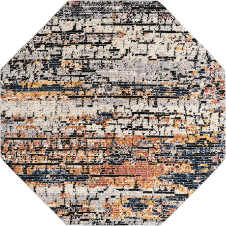 Multicolor 7' x 7' Tucson Octagon Area Rug 100% Polyester Unique Modern Carpet for Dining Rooms, Living Room, Bedrooms, Office Space for Sale at Rug Engine