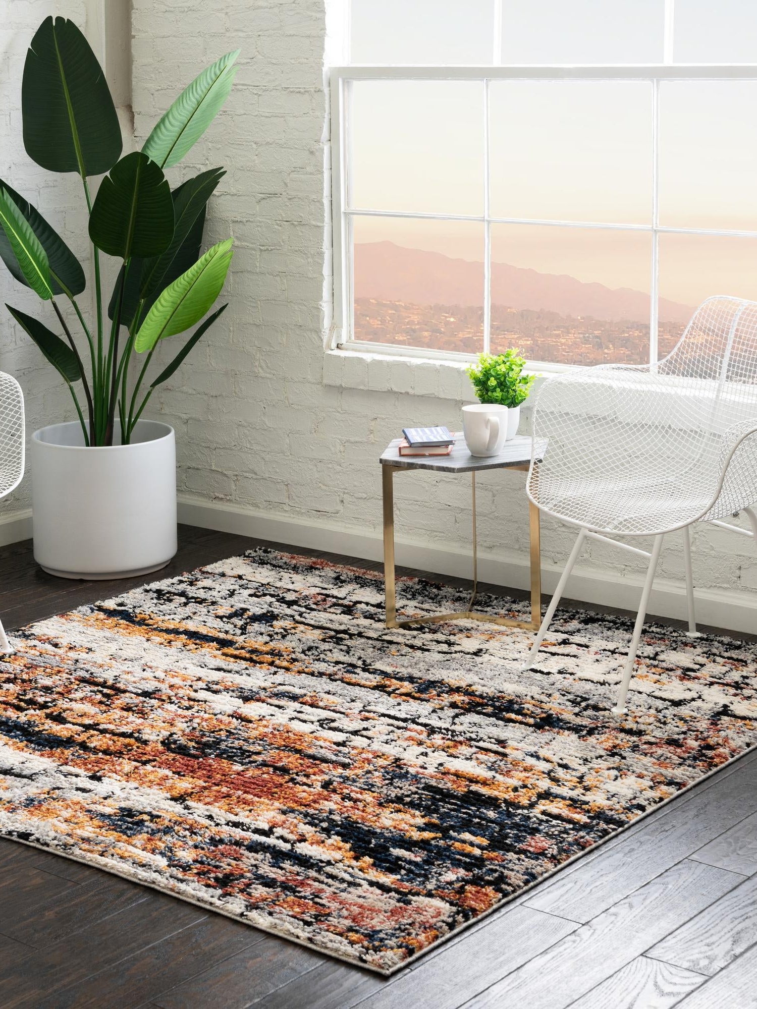 Multicolor 6' x 6' Tucson Square Area Rug 100% Polyester Unique Modern Carpet for Dining Rooms, Living Room, Bedrooms, Office Space for Sale at Rug Engine