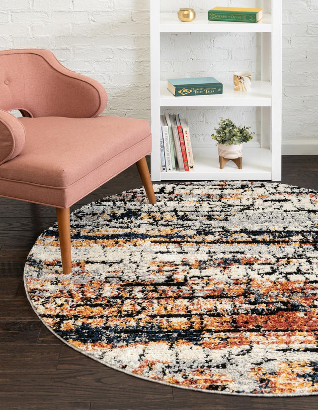 Multicolor 7' x 7' Tucson Round Area Rug 100% Polyester Unique Modern Carpet for Dining Rooms, Living Room, Bedrooms, Office Space for Sale at Rug Engine