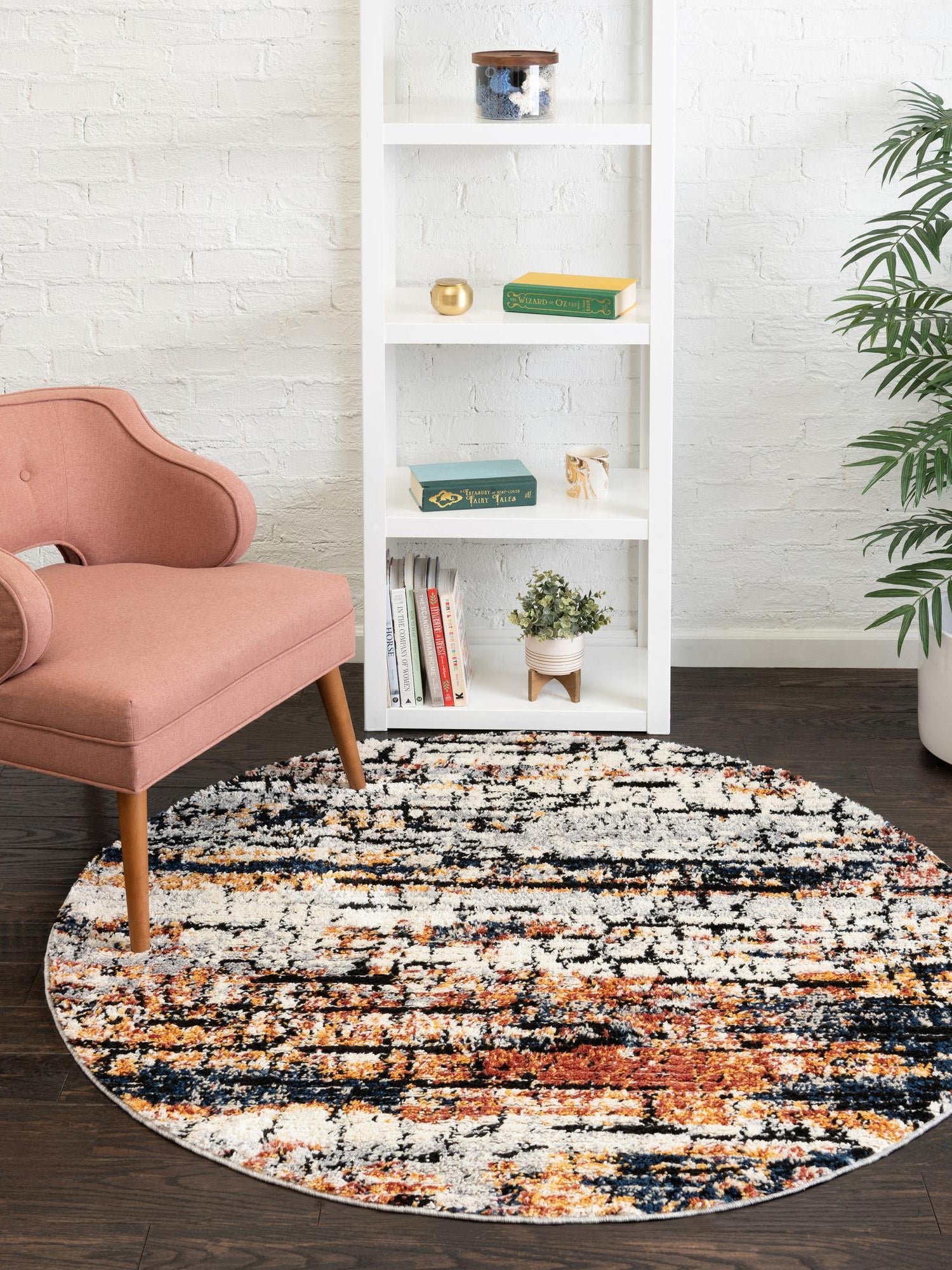 Multicolor 7' x 7' Tucson Round Area Rug 100% Polyester Unique Modern Carpet for Dining Rooms, Living Room, Bedrooms, Office Space for Sale at Rug Engine