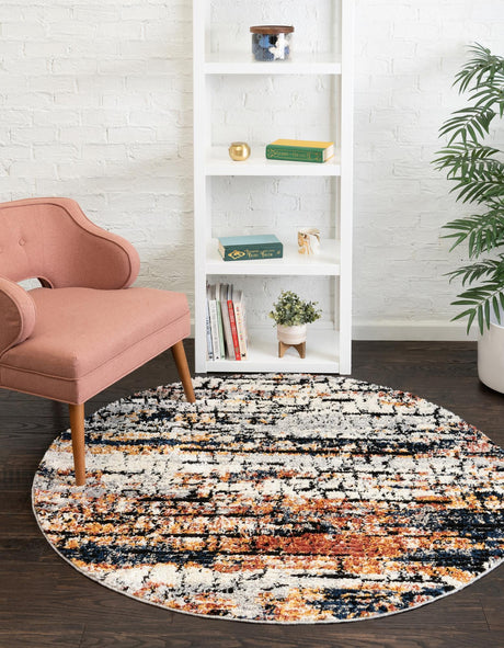 Multicolor 7' x 7' Tucson Round Area Rug 100% Polyester Unique Modern Carpet for Dining Rooms, Living Room, Bedrooms, Office Space for Sale at Rug Engine