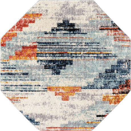 Multicolor 7' x 7' Tucson Octagon Area Rug 100% Polyester Unique Modern Carpet for Dining Rooms, Living Room, Bedrooms, Office Space for Sale at Rug Engine