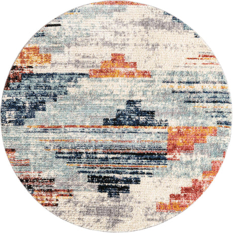 Multicolor 7' x 7' Tucson Round Area Rug 100% Polyester Unique Modern Carpet for Dining Rooms, Living Room, Bedrooms, Office Space for Sale at Rug Engine