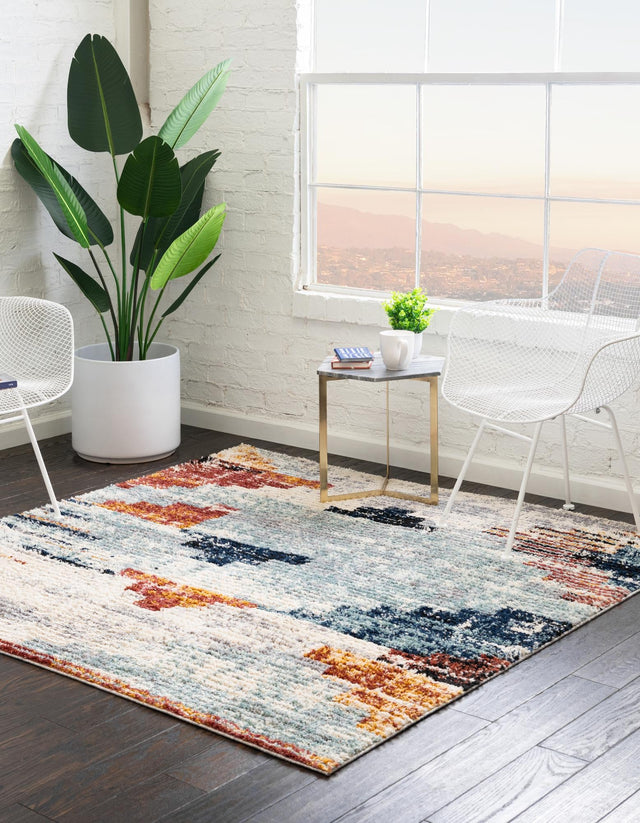 Multicolor 4' x 4' Tucson Square Area Rug 100% Polyester Unique Modern Carpet for Dining Rooms, Living Room, Bedrooms, Office Space for Sale at Rug Engine