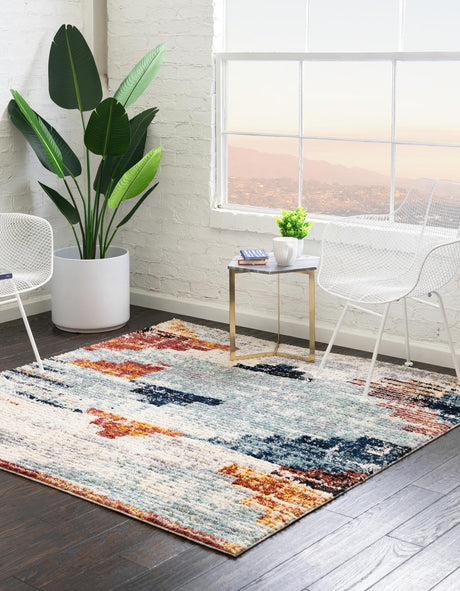 Multicolor 6' x 6' Tucson Square Area Rug 100% Polyester Unique Modern Carpet for Dining Rooms, Living Room, Bedrooms, Office Space for Sale at Rug Engine
