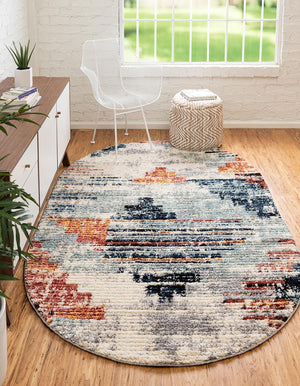 Multicolor 5' x 8' Tucson Oval Area Rug 100% Polyester Unique Modern Carpet for Dining Rooms, Living Room, Bedrooms, Office Space for Sale at Rug Engine
