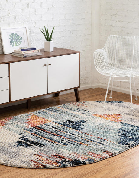 Multicolor 5' x 8' Tucson Oval Area Rug 100% Polyester Unique Modern Carpet for Dining Rooms, Living Room, Bedrooms, Office Space for Sale at Rug Engine