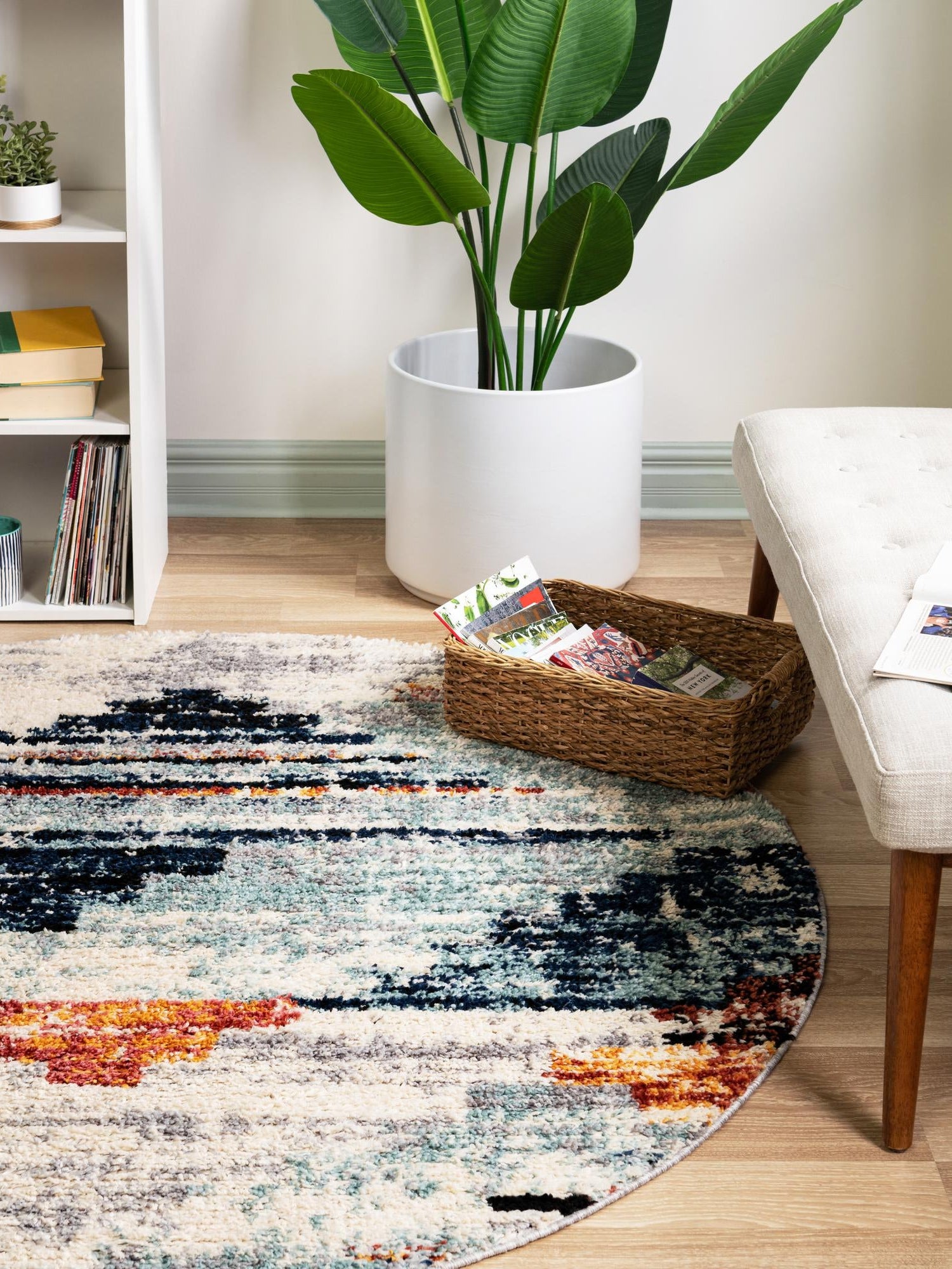 Multicolor 5' x 5' Tucson Round Area Rug 100% Polyester Unique Modern Carpet for Dining Rooms, Living Room, Bedrooms, Office Space for Sale at Rug Engine