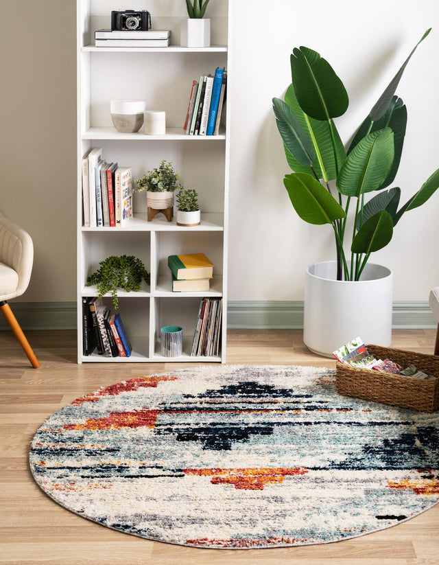 Multicolor 5' x 5' Tucson Round Area Rug 100% Polyester Unique Modern Carpet for Dining Rooms, Living Room, Bedrooms, Office Space for Sale at Rug Engine