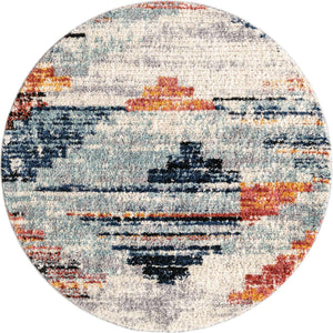 Multicolor 5' x 5' Tucson Round Area Rug 100% Polyester Unique Modern Carpet for Dining Rooms, Living Room, Bedrooms, Office Space for Sale at Rug Engine