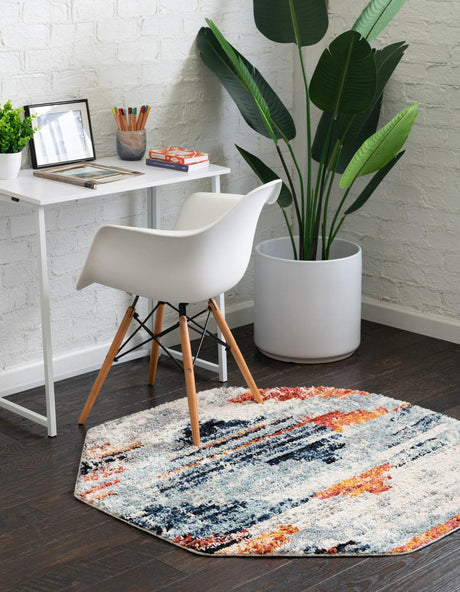 Multicolor 4' x 4' Tucson Octagon Area Rug 100% Polyester Unique Modern Carpet for Dining Rooms, Living Room, Bedrooms, Office Space for Sale at Rug Engine