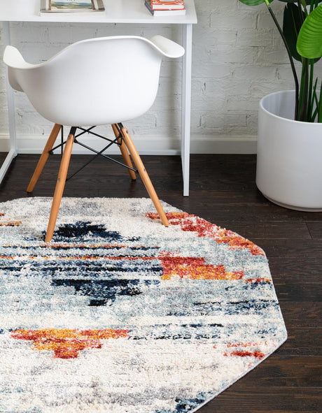 Multicolor 4' x 4' Tucson Octagon Area Rug 100% Polyester Unique Modern Carpet for Dining Rooms, Living Room, Bedrooms, Office Space for Sale at Rug Engine