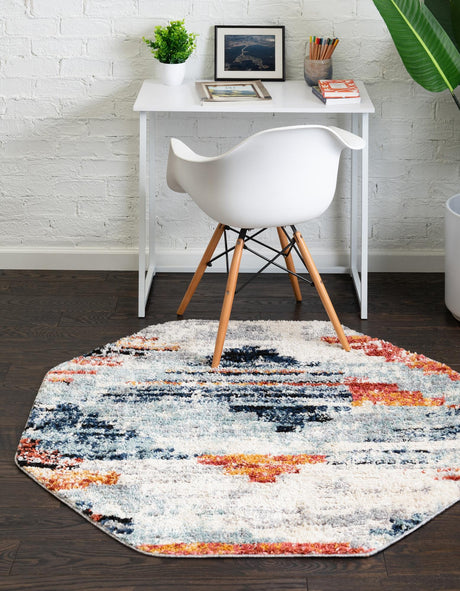 Multicolor 4' x 4' Tucson Octagon Area Rug 100% Polyester Unique Modern Carpet for Dining Rooms, Living Room, Bedrooms, Office Space for Sale at Rug Engine