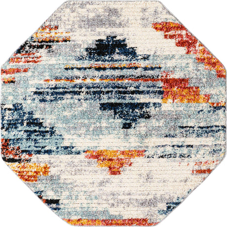Multicolor 4' x 4' Tucson Octagon Area Rug 100% Polyester Unique Modern Carpet for Dining Rooms, Living Room, Bedrooms, Office Space for Sale at Rug Engine