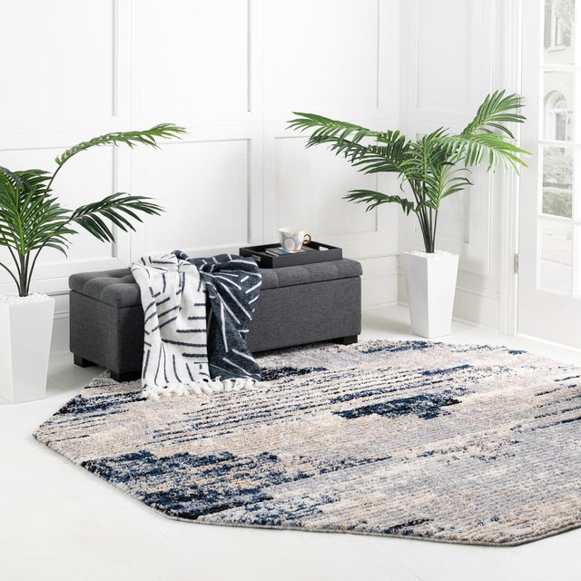 Gray 7' x 7' Tucson Octagon Area Rug 100% Polyester Unique Modern Carpet for Dining Rooms, Living Room, Bedrooms, Office Space for Sale at Rug Engine