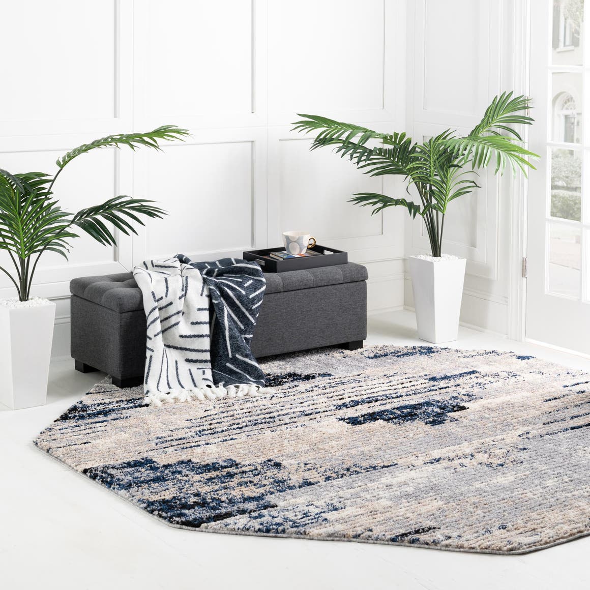Gray 4' x 4' Tucson Octagon Area Rug 100% Polyester Unique Modern Carpet for Dining Rooms, Living Room, Bedrooms, Office Space for Sale at Rug Engine
