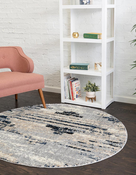 Gray 5' x 5' Tucson Round Area Rug 100% Polyester Unique Modern Carpet for Dining Rooms, Living Room, Bedrooms, Office Space for Sale at Rug Engine