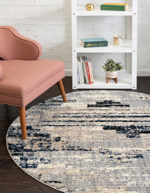 Gray 3' x 3' Tucson Round Area Rug 100% Polyester Unique Modern Carpet for Dining Rooms, Living Room, Bedrooms, Office Space for Sale at Rug Engine