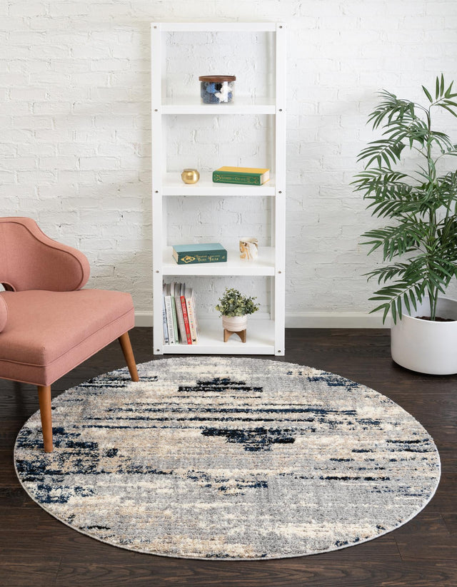 Gray 3' x 3' Tucson Round Area Rug 100% Polyester Unique Modern Carpet for Dining Rooms, Living Room, Bedrooms, Office Space for Sale at Rug Engine