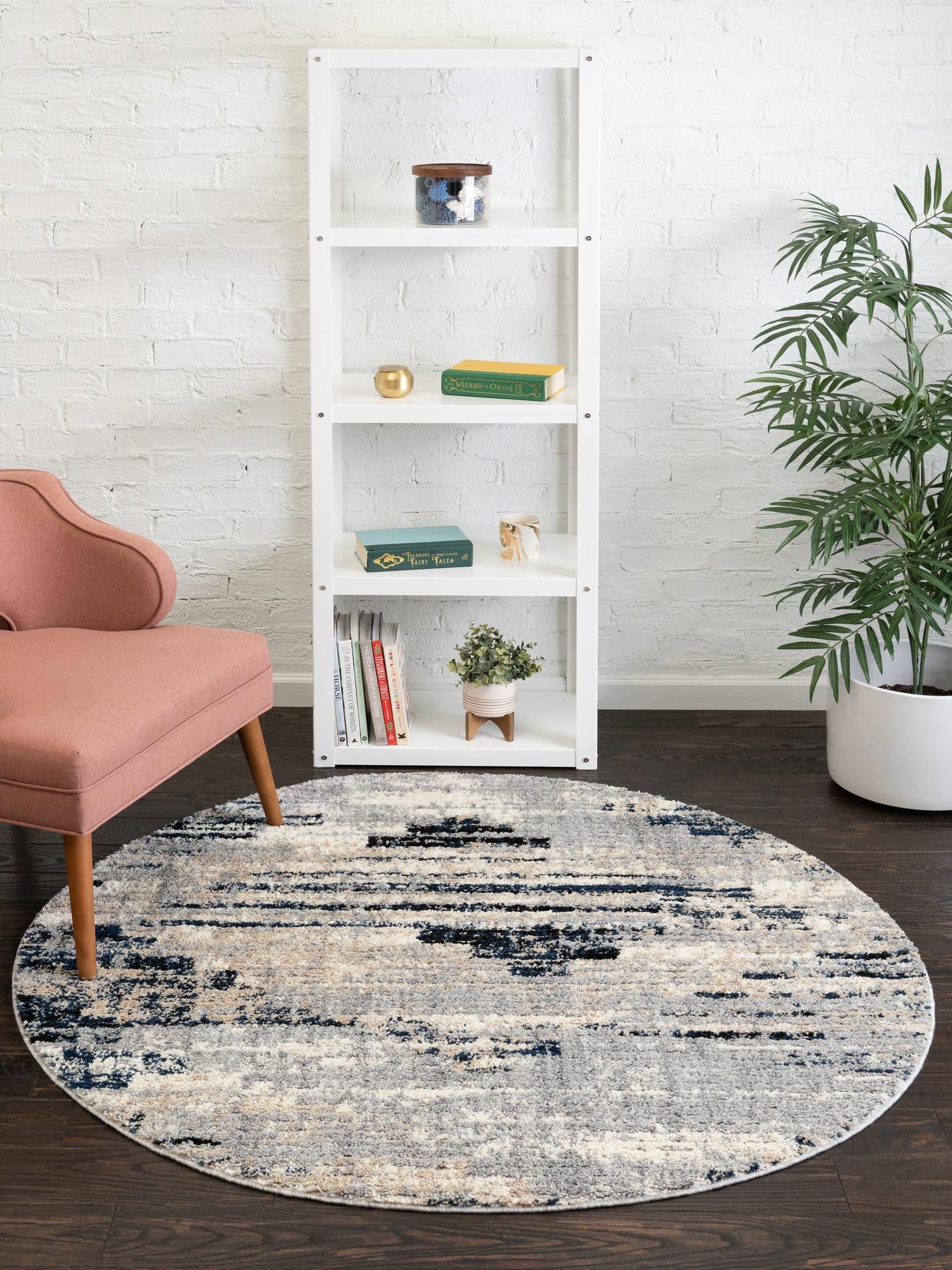 Gray 5' x 5' Tucson Round Area Rug 100% Polyester Unique Modern Carpet for Dining Rooms, Living Room, Bedrooms, Office Space for Sale at Rug Engine
