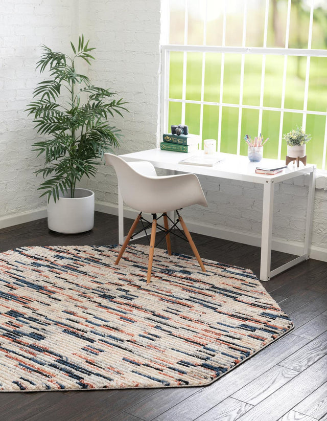Multicolor 7' x 7' Tucson Octagon Area Rug 100% Polyester Unique Modern Carpet for Dining Rooms, Living Room, Bedrooms, Office Space for Sale at Rug Engine