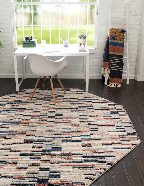 Multicolor 7' x 7' Tucson Octagon Area Rug 100% Polyester Unique Modern Carpet for Dining Rooms, Living Room, Bedrooms, Office Space for Sale at Rug Engine