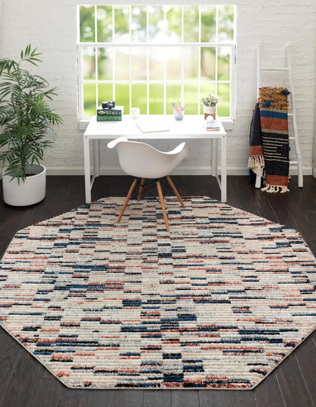 Multicolor 4' x 4' Tucson Octagon Area Rug 100% Polyester Unique Modern Carpet for Dining Rooms, Living Room, Bedrooms, Office Space for Sale at Rug Engine