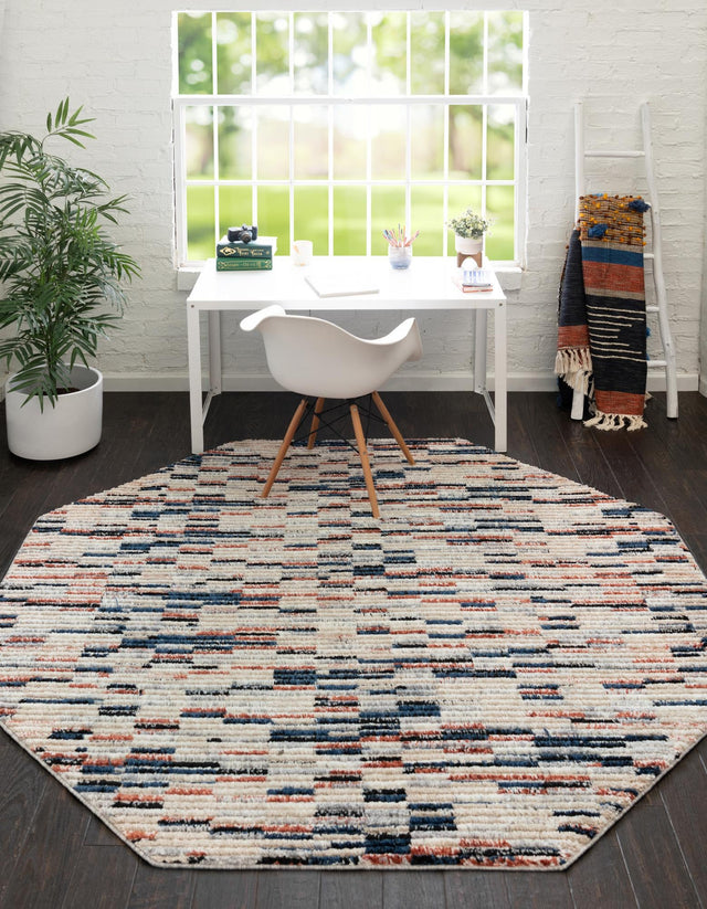 Multicolor 4' x 4' Tucson Octagon Area Rug 100% Polyester Unique Modern Carpet for Dining Rooms, Living Room, Bedrooms, Office Space for Sale at Rug Engine