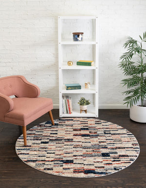 Multicolor 7' x 7' Tucson Round Area Rug 100% Polyester Unique Modern Carpet for Dining Rooms, Living Room, Bedrooms, Office Space for Sale at Rug Engine