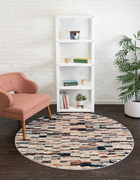 Multicolor 5' x 5' Tucson Round Area Rug 100% Polyester Unique Modern Carpet for Dining Rooms, Living Room, Bedrooms, Office Space for Sale at Rug Engine