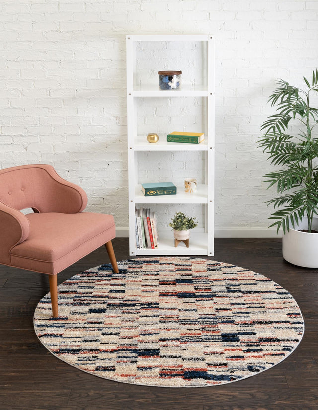 Multicolor 5' x 5' Tucson Round Area Rug 100% Polyester Unique Modern Carpet for Dining Rooms, Living Room, Bedrooms, Office Space for Sale at Rug Engine