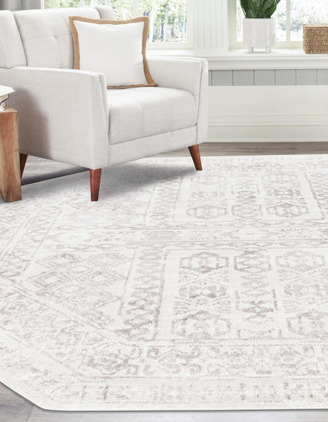 Cream 7' 1 x 7' 1 Oxford Octagon Area Rug Traditional Design 100% Polypropylene Carpet for Living Room, Bedrooms, Dining, Office for Sale at Rug Engine