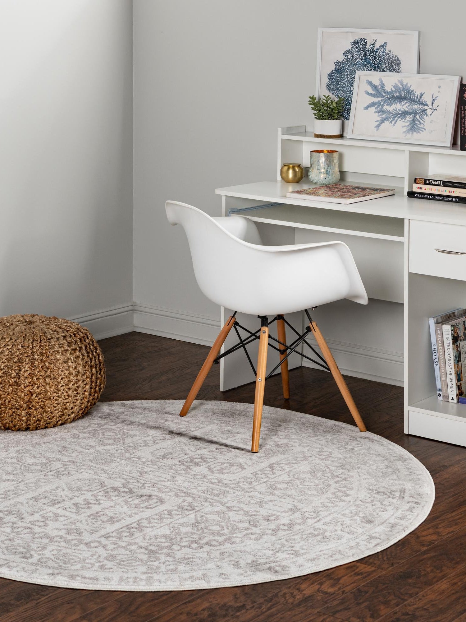 Cream 3' x 3' Oxford Round Area Rug Traditional Design 100% Polypropylene Carpet for Living Room, Bedrooms, Dining, Office for Sale at Rug Engine