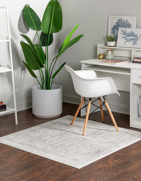 Cream 7' 10 x 7' 10 Oxford Square Area Rug Traditional Design 100% Polypropylene Carpet for Living Room, Bedrooms, Dining, Office for Sale at Rug Engine