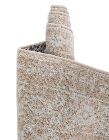 Beige 7' x 7' Oxford Octagon Area Rug Traditional Design 100% Polypropylene Carpet for Living Room, Bedrooms, Dining, Office for Sale at Rug Engine