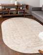 Beige 5' x 8' Oxford Oval Area Rug Traditional Design 100% Polypropylene Carpet for Living Room, Bedrooms, Dining, Office for Sale at Rug Engine
