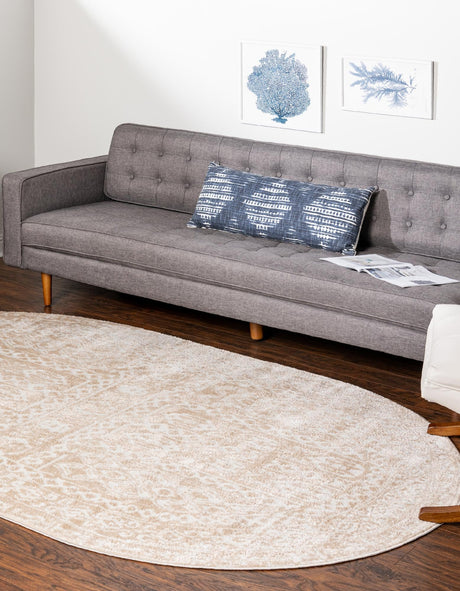 Beige 4' x 6' Oxford Oval Area Rug Traditional Design 100% Polypropylene Carpet for Living Room, Bedrooms, Dining, Office for Sale at Rug Engine