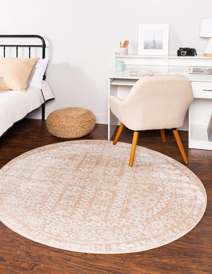 Beige 3' x 3' Oxford Round Area Rug